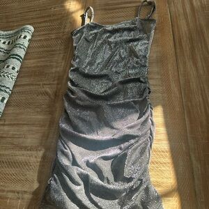 Katie J Large Silvery Grey Metallic Dress Worn Once